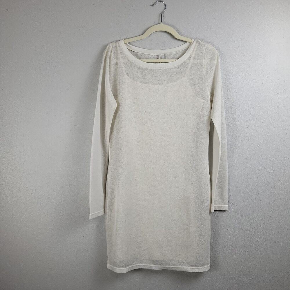 Yummie Womens Ivory Long Sleeve Boat Neck Short Pullover‎ Mini Dress Size Small